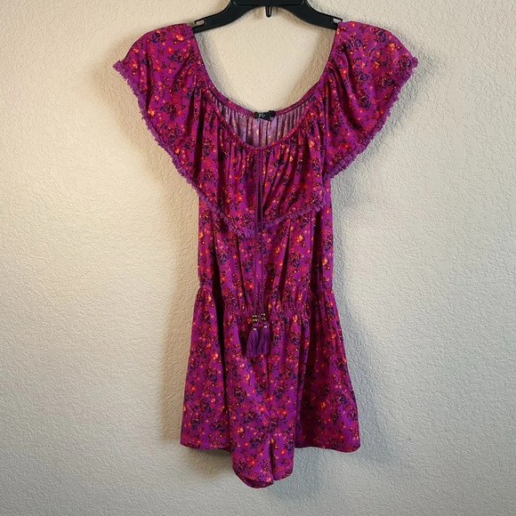 Forever 21 Womens Floral Off‎ The Shoulder Romper W/Tassels Size Small - Picture 1 of 5